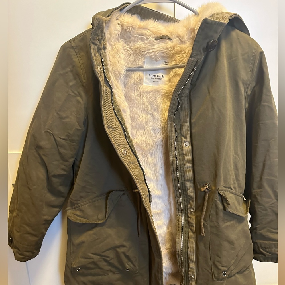 Olive Green Girls Fur Winter Jacket